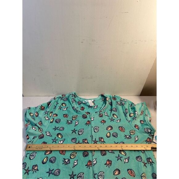 Adonna woman 1x coverup sleepwear robe? zipper aqua seashells new - Picture 6 of 8